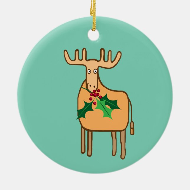 Adorno De Cerámica reno con holly, alce con luces navidades (Atrás)