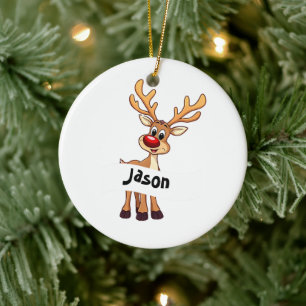 Adorno De Cerámica Reno de dibujos animados lindo Navidad personaliza