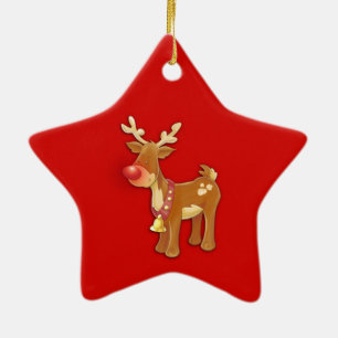 Adorno De Cerámica Reno de la Nariz Roja