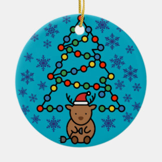 Adorno De Cerámica Reno de Navidad divertido con enchufe y árbol de l