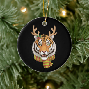 Adorno De Cerámica Reno de Tigre de Navidad Animal Con Cuerno Navidad