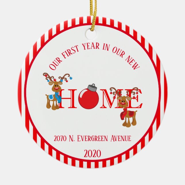 Adorno De Cerámica Reno del primer año de la nueva casa (Frente)