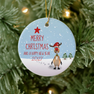 Adorno De Cerámica Reno Divertido Navidad Año Nuevo Árbol 2026