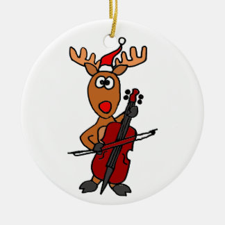 Adorno De Cerámica Reno divertido que juega navidad del violoncelo