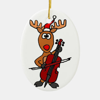 Adorno De Cerámica Reno divertido que juega navidad del violoncelo