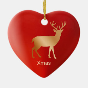 Adorno De Cerámica Reno dorado y caligrafía