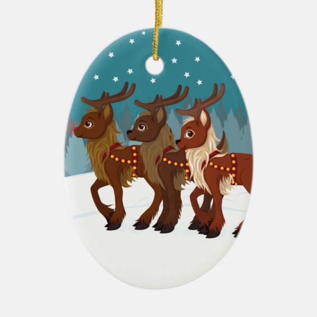 Adorno De Cerámica Reno en la nieve (Frente)