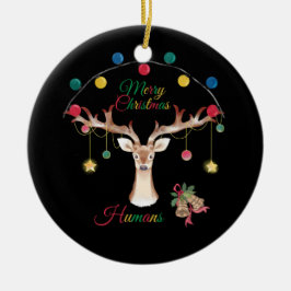 Adorno De Cerámica Reno Feliz Navidad Elegante