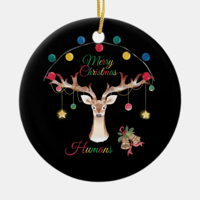 Adorno De Cerámica Reno Feliz Navidad Elegante (Frente)