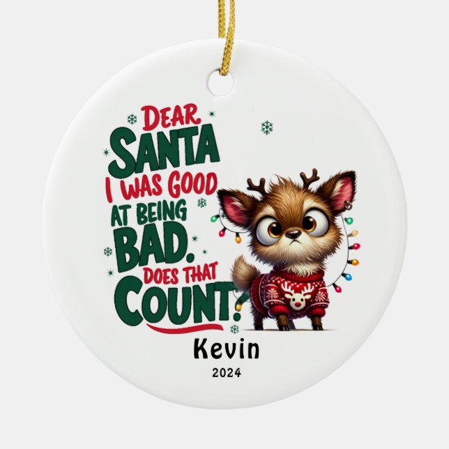 Adorno De Cerámica Reno gracioso Queridos Navidades de Santa (Frente)