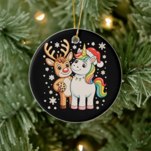 Adorno De Cerámica Reno Unicornio Navidad Xmas Temporada de Vacacione