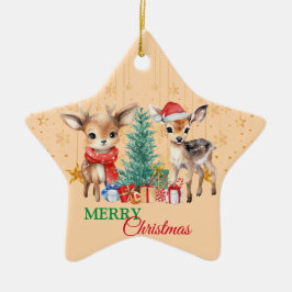 Adorno De Cerámica Reno verde rojo Santa Feliz Fiesta navideño