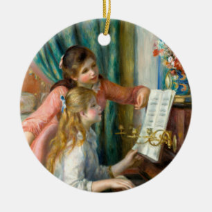 Adorno De Cerámica Renoir Dos Niñas en el Piano Imprimir Música Arte 