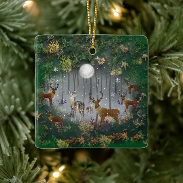 Adorno De Cerámica Renos Adorables De Noche (Árbol)