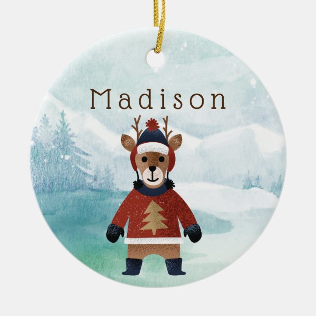 Adorno De Cerámica Renos cortos en suéter (Frente)