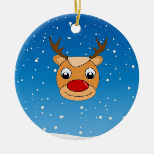 Adorno De Cerámica Renos sonrientes en azul