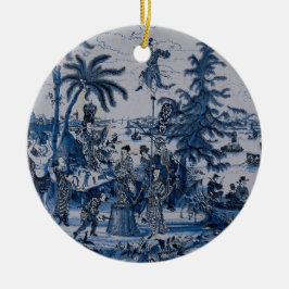Adorno De Cerámica Repro Chinoiserie Delft Blue and White Tile