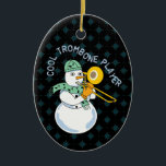 Adorno De Cerámica Reproductor trombónico de Guay<br><div class="desc">El texto de Guay Trombone Player con un músico de snowman tocando un cuerno y usando una bufanda con notas musicales es un diseño de invierno humorístico para hacer cosquillas en el hueso de los músicos de bajos bronce y profesores de música.</div>