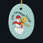 Adorno De Cerámica Reproductor trombónico de Guay<br><div class="desc">El texto de Guay Trombone Player con un músico de snowman tocando un cuerno y usando una bufanda con notas musicales es un diseño de invierno humorístico para hacer cosquillas en el hueso de los músicos de bajos bronce y profesores de música.</div>