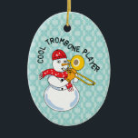 Adorno De Cerámica Reproductor trombónico de Guay<br><div class="desc">El texto de Guay Trombone Player con un músico de snowman tocando un cuerno y usando una bufanda con notas musicales es un diseño de invierno humorístico para hacer cosquillas en el hueso de los músicos de bajos bronce y profesores de música.</div>