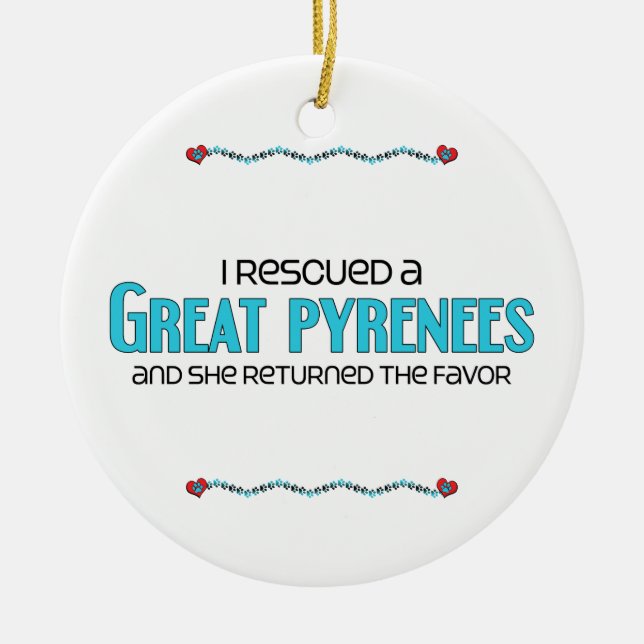 Adorno De Cerámica Rescaté los grandes Pirineos (el perro femenino) (Frente)