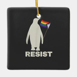 Adorno De Cerámica Resiste Pingüino Contra Aranceles LGBT Anti Trump