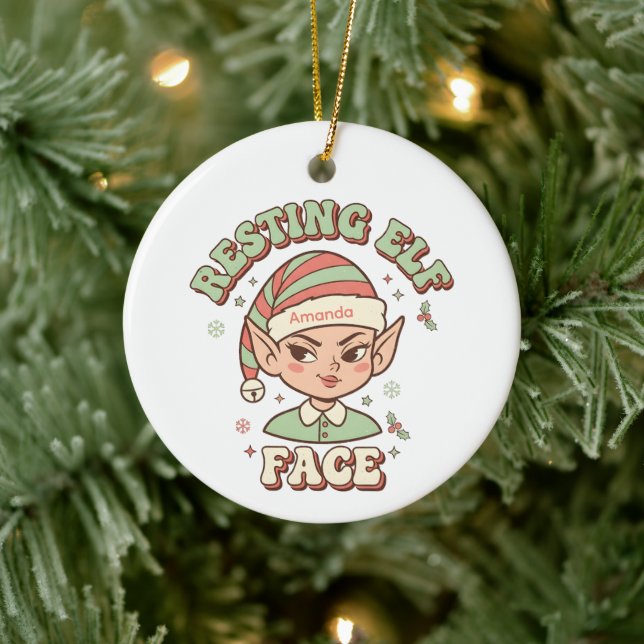 Adorno De Cerámica Resting Elf Face Funny Christmas Ornament (Árbol)