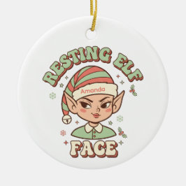 Adorno De Cerámica Resting Elf Face Funny Christmas Ornament
