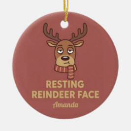 Adorno De Cerámica Resting Reindeer Face Funny Christmas Ornament