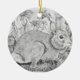 Adorno De Cerámica Restos de conejo entre flores silvestres