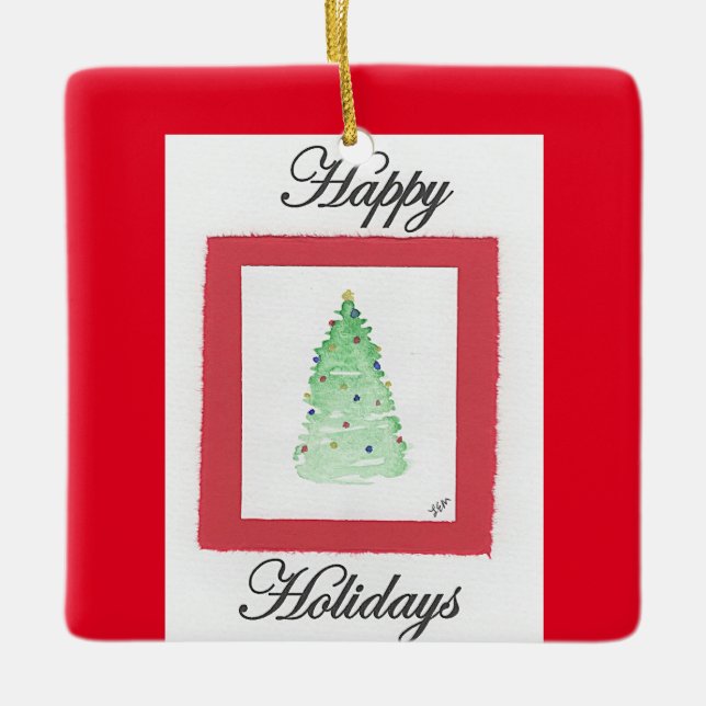 Adorno De Cerámica Resumen Árbol de Navidad Felices Fiestas (Anverso)