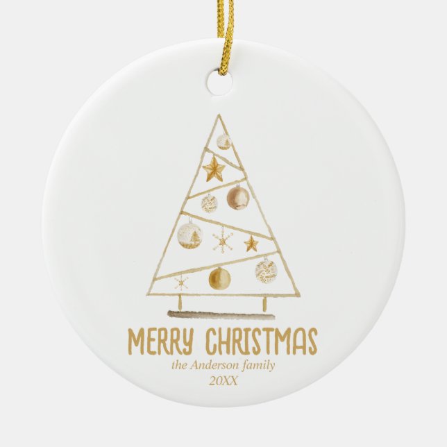 Adorno De Cerámica Resumen Árbol de oro Feliz Navidad (Frente)