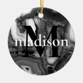 Adorno De Cerámica Resumen Blanco negro agates geogram script