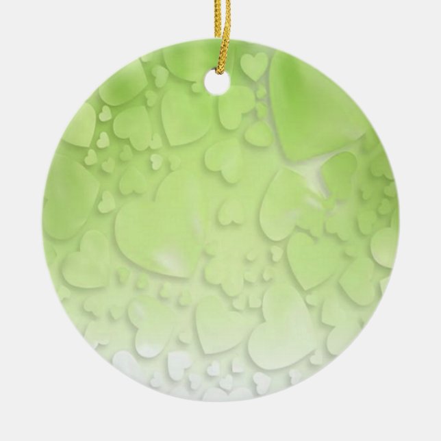 Adorno De Cerámica Resumen de corazones verdes y blancos (Frente)