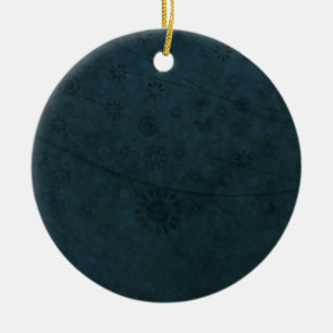 Adorno De Cerámica Resumen de las flores y mariposas retro azul profu