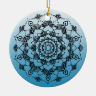 Adorno De Cerámica Resumen de Mandala Azul Navidades hermosos