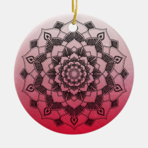 Adorno De Cerámica Resumen de Mandala Roja Navidades hermosos