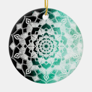 Adorno De Cerámica Resumen de Mandala Verde Navidades hermosos