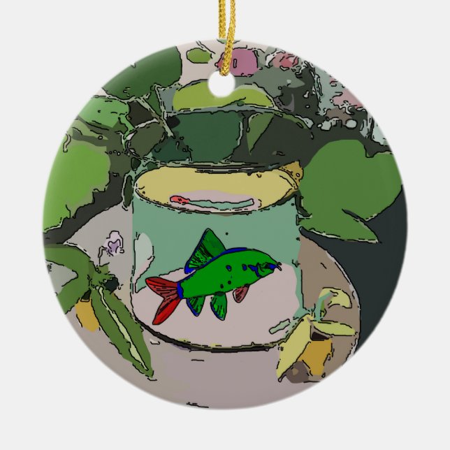 Adorno De Cerámica Resumen de peces verdes, añadir, editar texto (Frente)