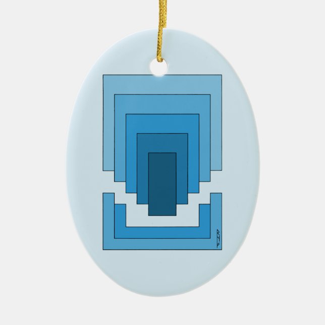 Adorno De Cerámica Resumen de Rectángulo en Azul (Frente)