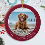 Adorno De Cerámica Resumen del año de Cuarentena del Perro Rojo en un<br><div class="desc">¡El mejor año de la historia! ¡Según los perros! Decoren su árbol o envíen un regalo especial con este adorable adorno de navidad de fotos mascota personalizado. Este divertido ornamento de navidad de perro en cuarentena de pandemia será el favorito de todos los amantes del perro. Añade la foto de...</div>