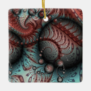 Adorno De Cerámica Resumen Fantasía Fractal Balls Brown Blue Square