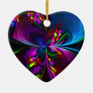 Adorno De Cerámica Resumen floral moderno Patrón azul rojo del arte #