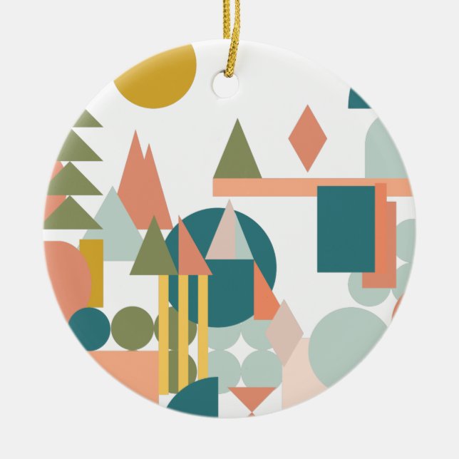 Adorno De Cerámica Resumen Formas Paisaje Verde Azul Geométrico (Frente)