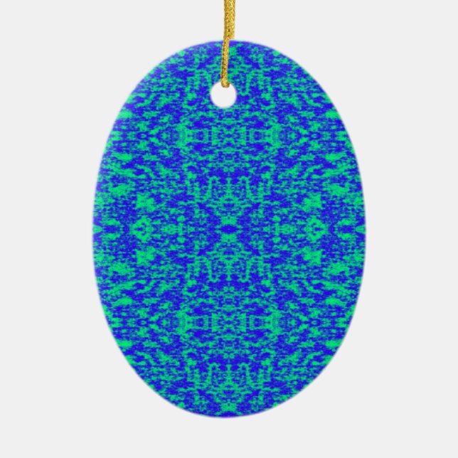 Adorno De Cerámica Resumen Fractal En Azul Y Verde (Frente)