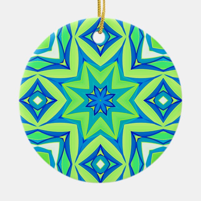 Adorno De Cerámica Resumen Geométrico Estrella - Verde Lime y Azul (Frente)