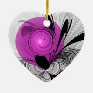 Adorno De Cerámica Resumen Gris Negro Con Arte Fractal Magenta