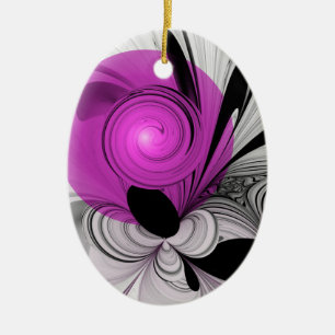 Adorno De Cerámica Resumen Gris Negro Con Arte Fractal Magenta