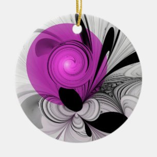 Adorno De Cerámica Resumen Gris Negro Con Arte Fractal Magenta