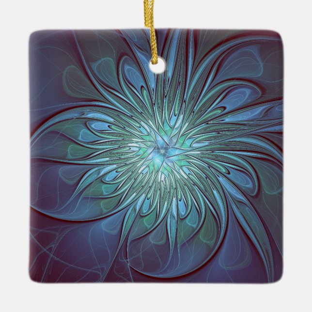 Adorno De Cerámica Resumen moderno Arte fractal de flor azul de moda (Anverso)